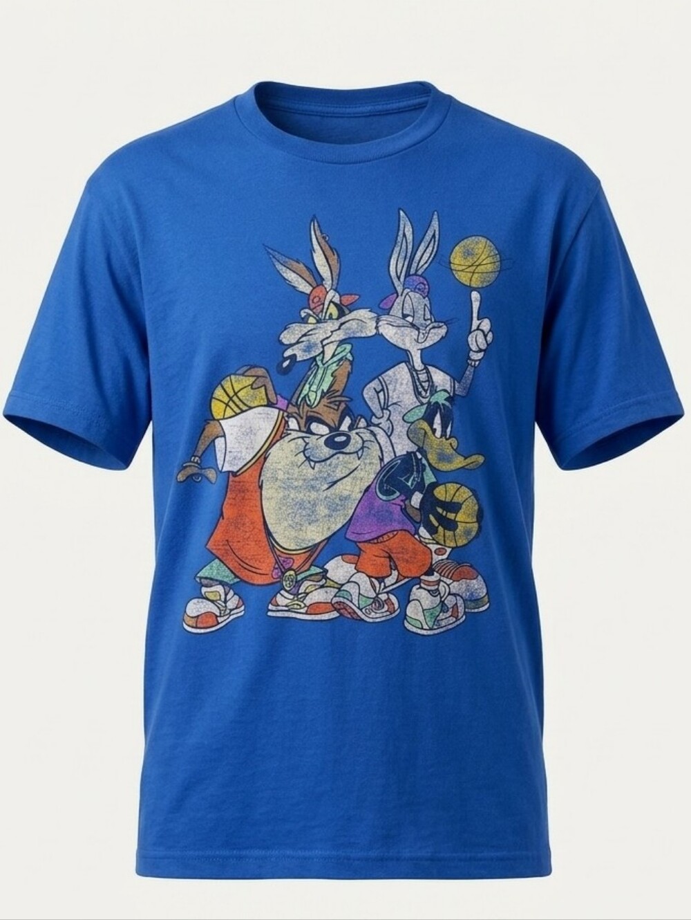Vintage Warner Bros Looney Tunes Basketball Graphic Tee Blue Large 90s Retro Y2K